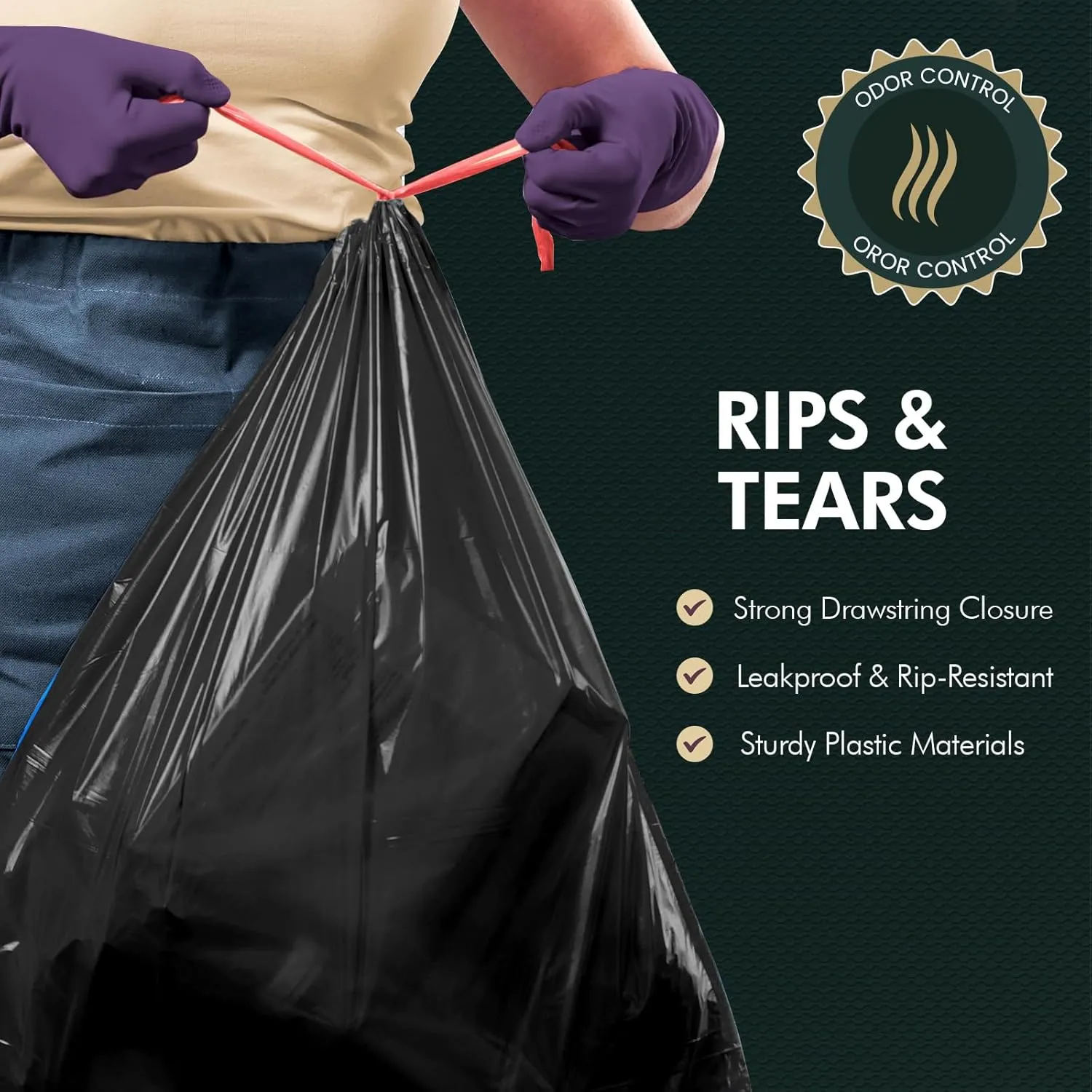 PAMI Large 30-Gallon Drawstring Trash Bags [45-Pack, Black] - Multipurpose Extra-Strong Plastic Garbage Bags- Thick Unscented Trash Can Liners For Kitchen, Bathroom, Lawn, Outdoor Bins- 2ft x2ft