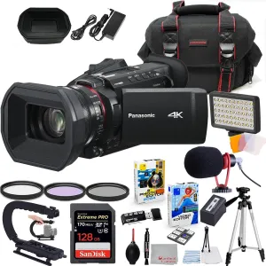 Panasonic HC-X1600 UHD 4K HDMI Camcorder with 24x Zoom Bundle   Accessory Package Including 128GB Extreme Pro Memory, LED Light, HD Filters, Bag, Editing Software Package & More (24 Items)