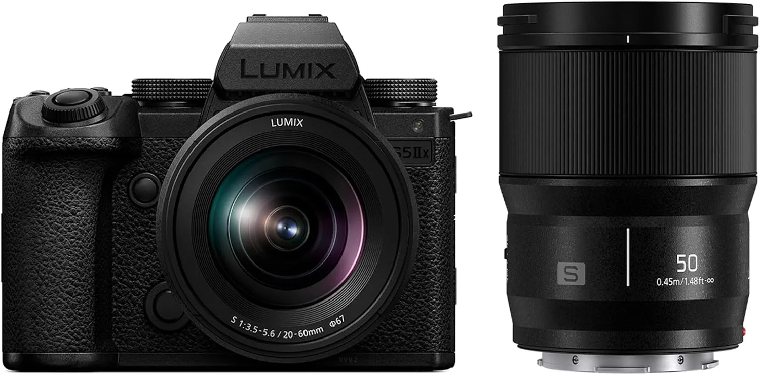 Panasonic LUMIX S5IIX Mirrorless Camera, 24.2MP Full Frame Phase Hybrid AF, Unlimited Recording, 5.8K Pro-Res, RAW Over HDMI, IP Streaming, 20-60mm F3.5-5.6   50mm F1.8 Lenses-DC-S5M2XWK