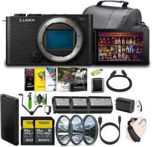 Panasonic LUMIX S9 Mirrorless Full Frame Compact Camera Body (DC-S9BODYK) for Content Creators - Black -Bundle with 2X 64GB UHS-II SDXC Memory Card   Extra Batteries and More Accessories