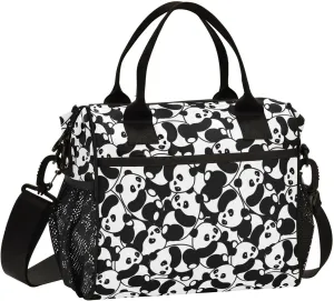 Panda Lunch Bag Reusable Lunch Box for Men Women Adults, Insulated Cooler Tote Bag Container with Adjustable Shoulder Strap for Travel Office Picnic Hiking Beach Medium