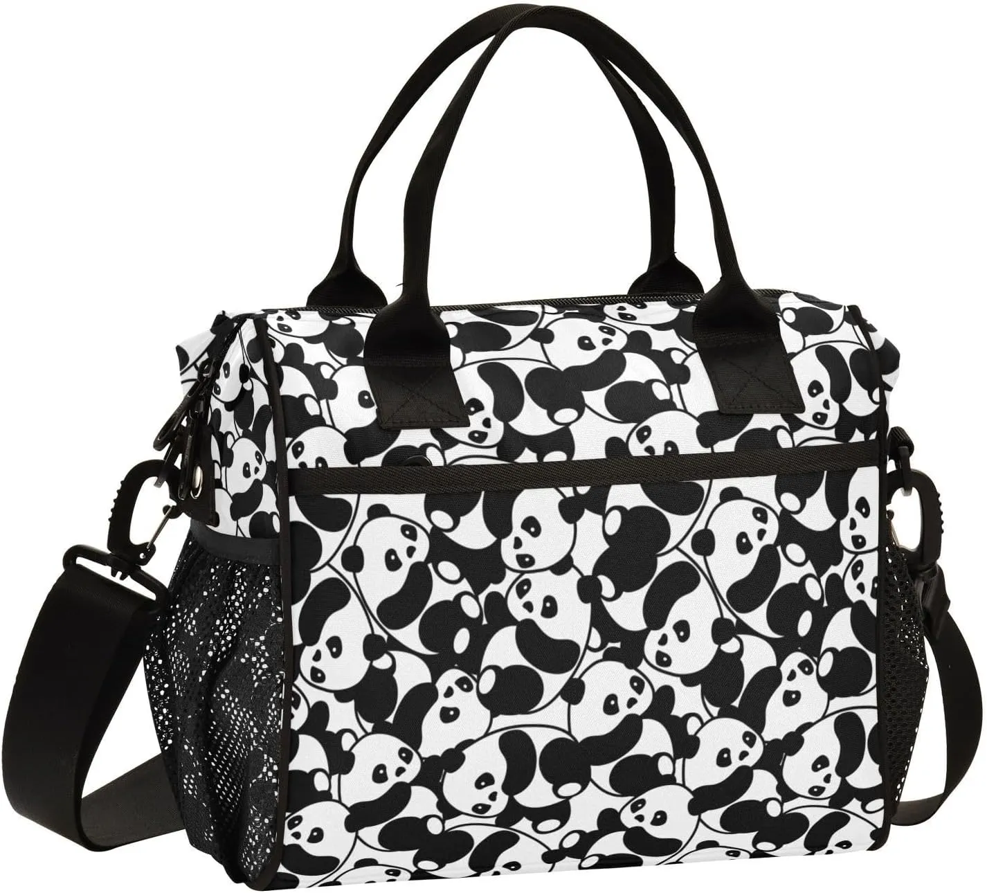 Panda Lunch Bag Reusable Lunch Box for Men Women Adults, Insulated Cooler Tote Bag Container with Adjustable Shoulder Strap for Travel Office Picnic Hiking Beach Medium