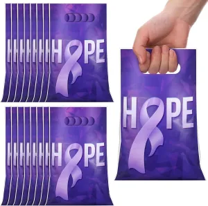 Panelee 100 Pcs Purple Ribbon Awareness Plastic Gift Bags with Handle Purple Hope Goody Treat Bags for Domestic Violence, Animal Abuse, Alzheimer's, Lupus and Pancreatic Cancer Society Events Supplies