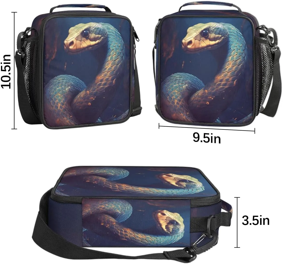 Pardick Cool Snake Insulated Lunch Bag Animal Snake Lunch Box for with Girls Boy Kids Women Men Cooler Lunch Bag Adjustable Shoulder Strap Reusable Thermal Lunch Bag for School Work Picnic Lunch Pail
