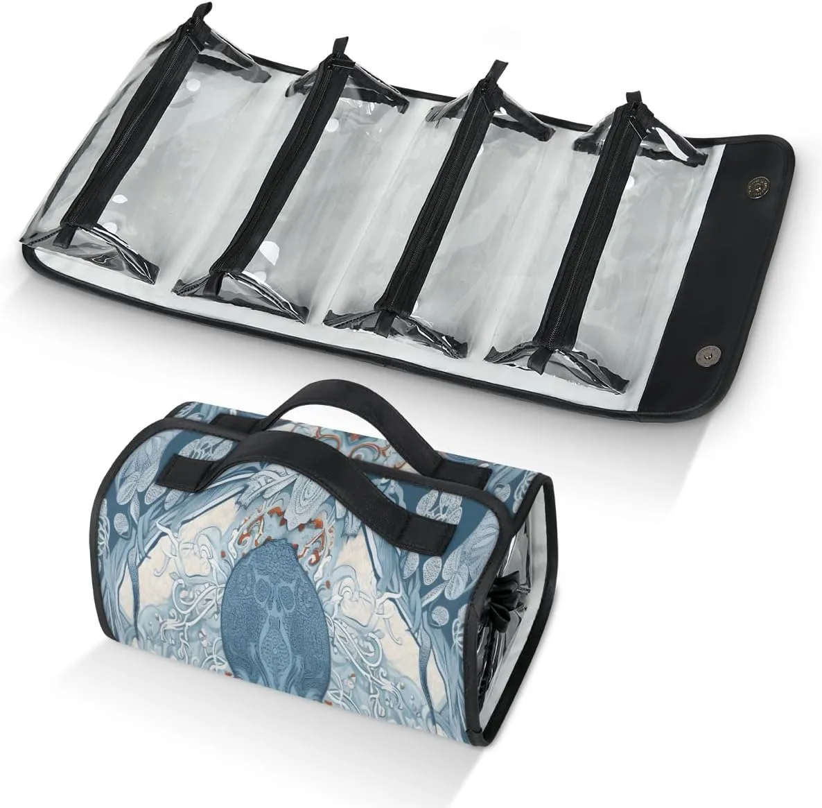 Pardick Ethnic Octopus Travel Toiletry Bag Clear Cosmetic Bag Organizer Waterproof Foldable Makeup Bags with 4 PVC Pouches Travel Organizer Bags for Luggage Business Trip