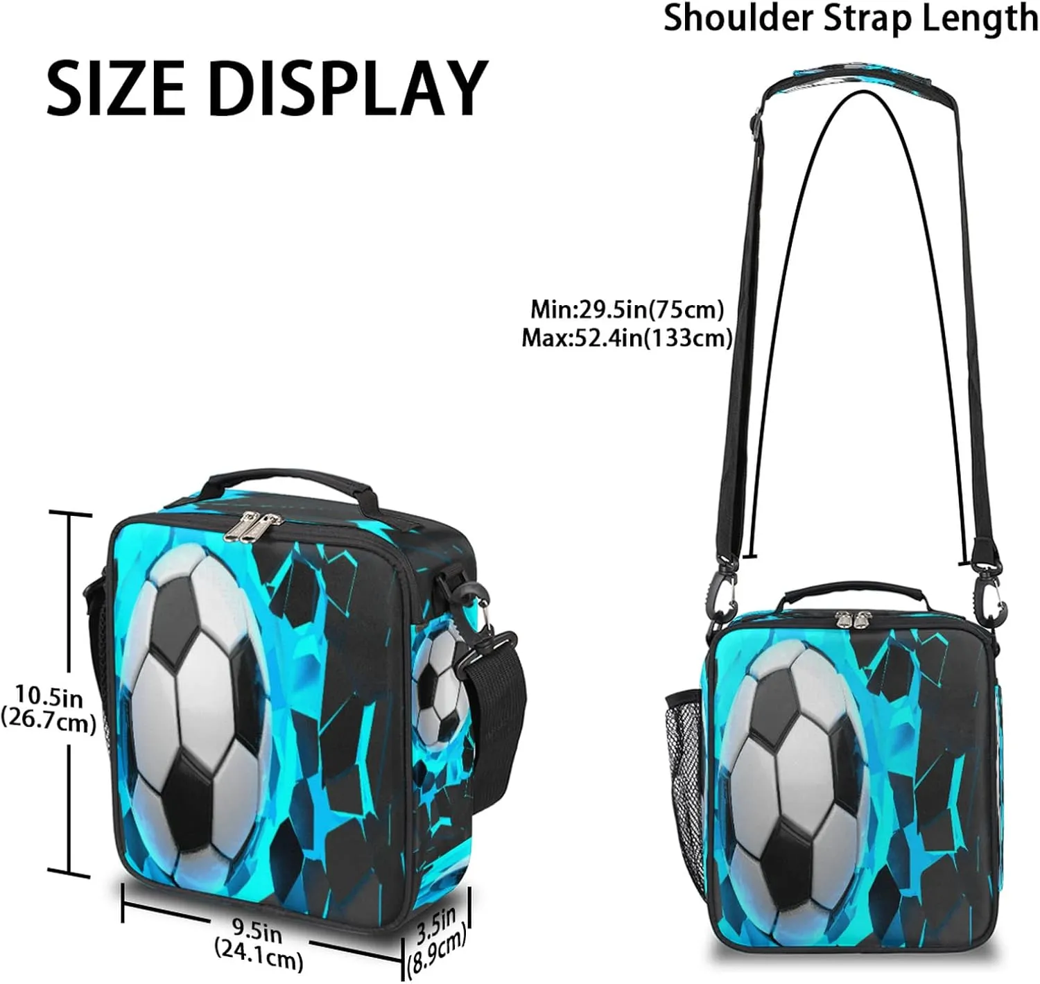 Pardick Lunch Box for Kids Boys Girls Soccer Lunch Bag Football Kids Lunch Box Insulated Teen Students Lunch Bag Meal Tote with Adjustable Shoulder Strap for School
