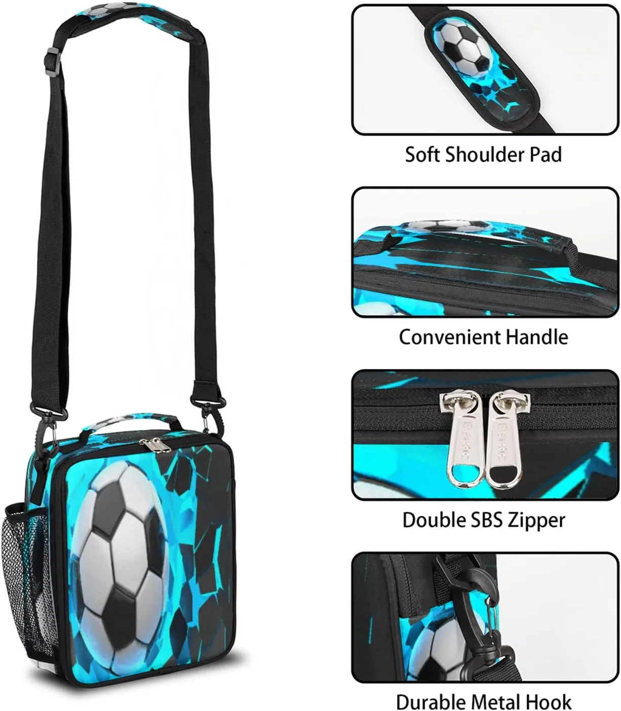 Pardick Lunch Box for Kids Boys Girls Soccer Lunch Bag Football Kids Lunch Box Insulated Teen Students Lunch Bag Meal Tote with Adjustable Shoulder Strap for School