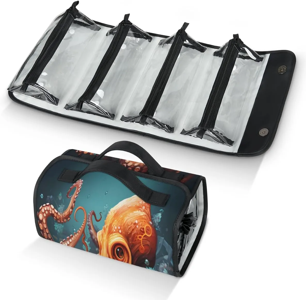 Pardick Octopus Travel Toiletry Bag Cosmetic Bag Organizer Foldable Waterproof Makeup Bags with 4 PVC Pouches Clear Travel Organizer Bags for Luggage Business Trip