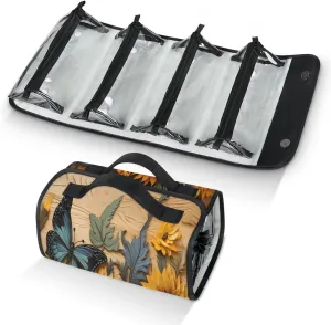 Pardick Seasonal Sunflower Butterfly Travel Toiletry Bag Cosmetic Bag Organizer Foldable Waterproof Makeup Bags with 4 PVC Pouches Clear Travel Organizer Bags for Luggage Business Trip
