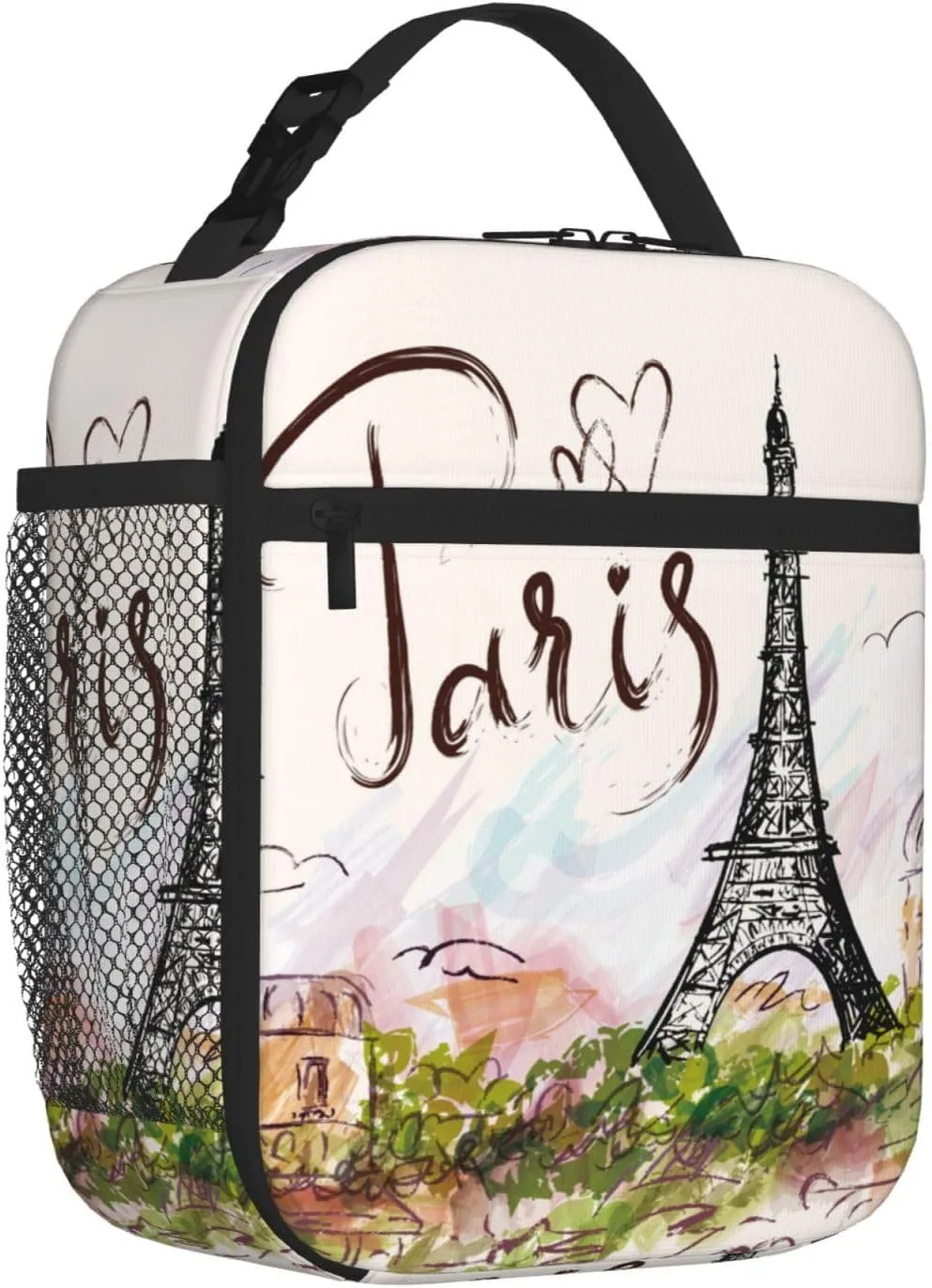 Paris Eiffel Tower Romantic Insulated Lunch Bag Reusable Cooler Lunch Box Portable Leakproof Thermal Container Tote Bags for Girls Boys School Travel