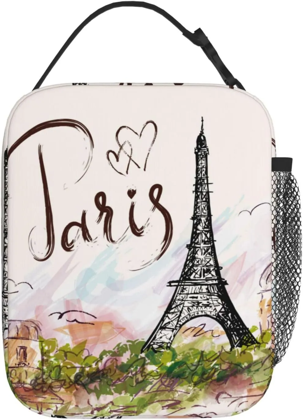 Paris Eiffel Tower Romantic Insulated Lunch Bag Reusable Cooler Lunch Box Portable Leakproof Thermal Container Tote Bags for Girls Boys School Travel