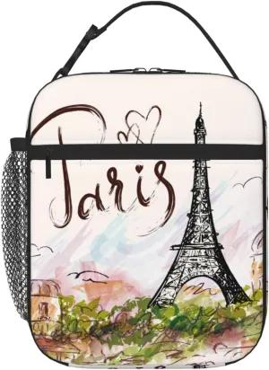 Paris Eiffel Tower Romantic Insulated Lunch Bag Reusable Cooler Lunch Box Portable Leakproof Thermal Container Tote Bags for Girls Boys School Travel