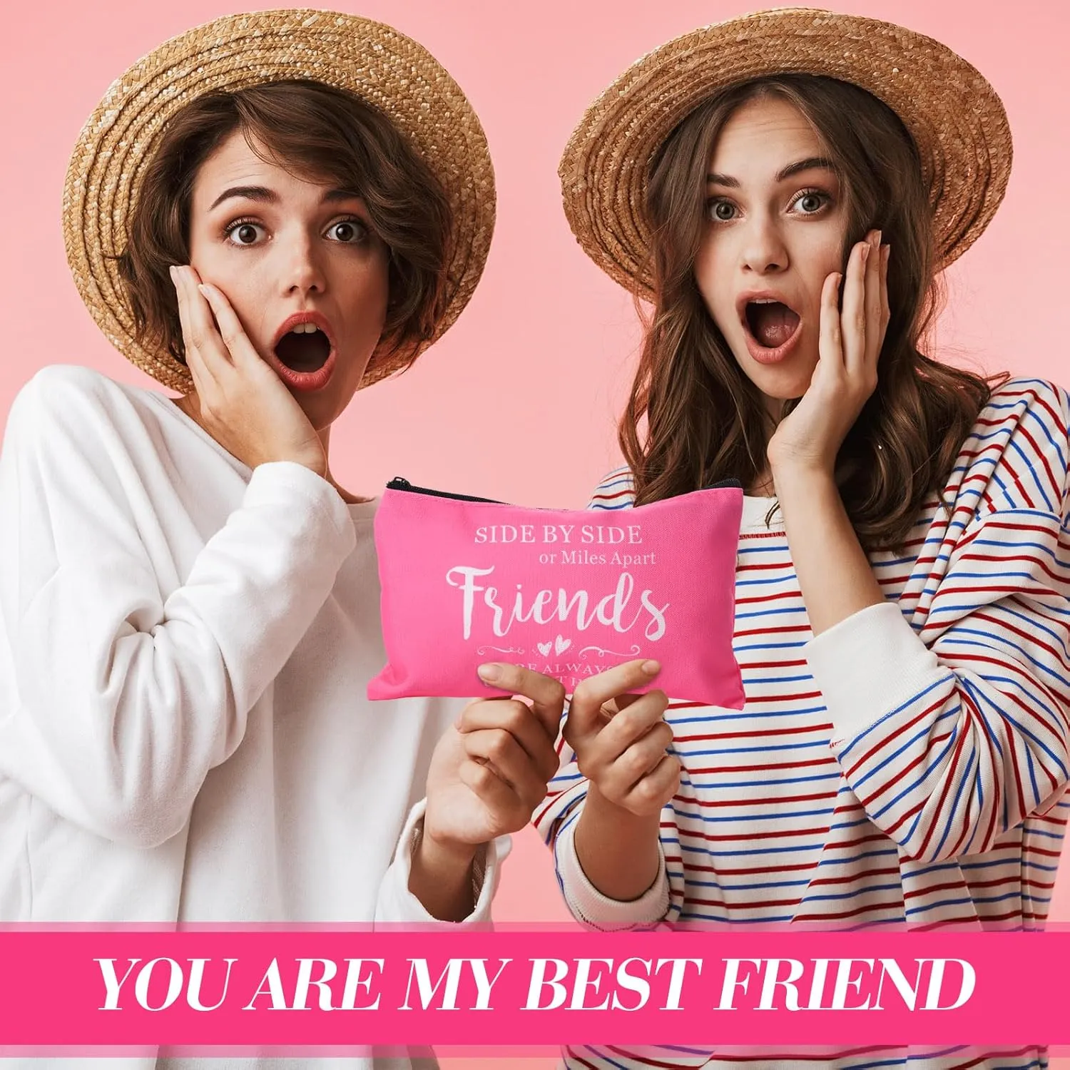 Paterr 20 Pcs Friend Cosmetic Bags Friend Group Gifts Friendship Makeup Pouch Bulk Graduation Gifts for Women Bestie Birthday Day