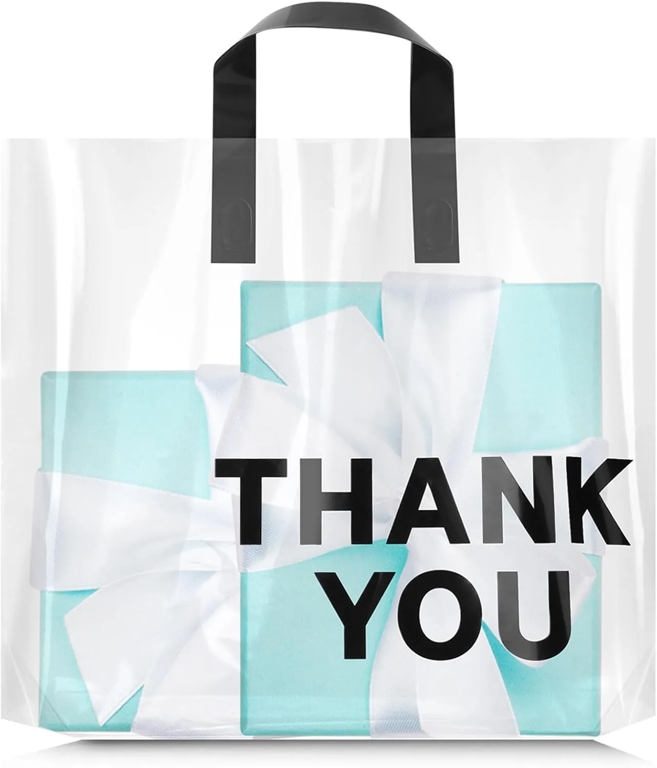 Paterr 50 Pack Thick Clear Thank You Plastic Bags with Handles 2.36 Mil Durable Retail Bags 12 x 15 x 3'' Strong Merchandise Shopping Sack for Small Business Retail Shop Clothing Customers Goody