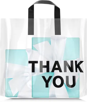 Paterr 50 Pack Thick Clear Thank You Plastic Bags with Handles 2.36 Mil Durable Retail Bags 12 x 15 x 3'' Strong Merchandise Shopping Sack for Small Business Retail Shop Clothing Customers Goody