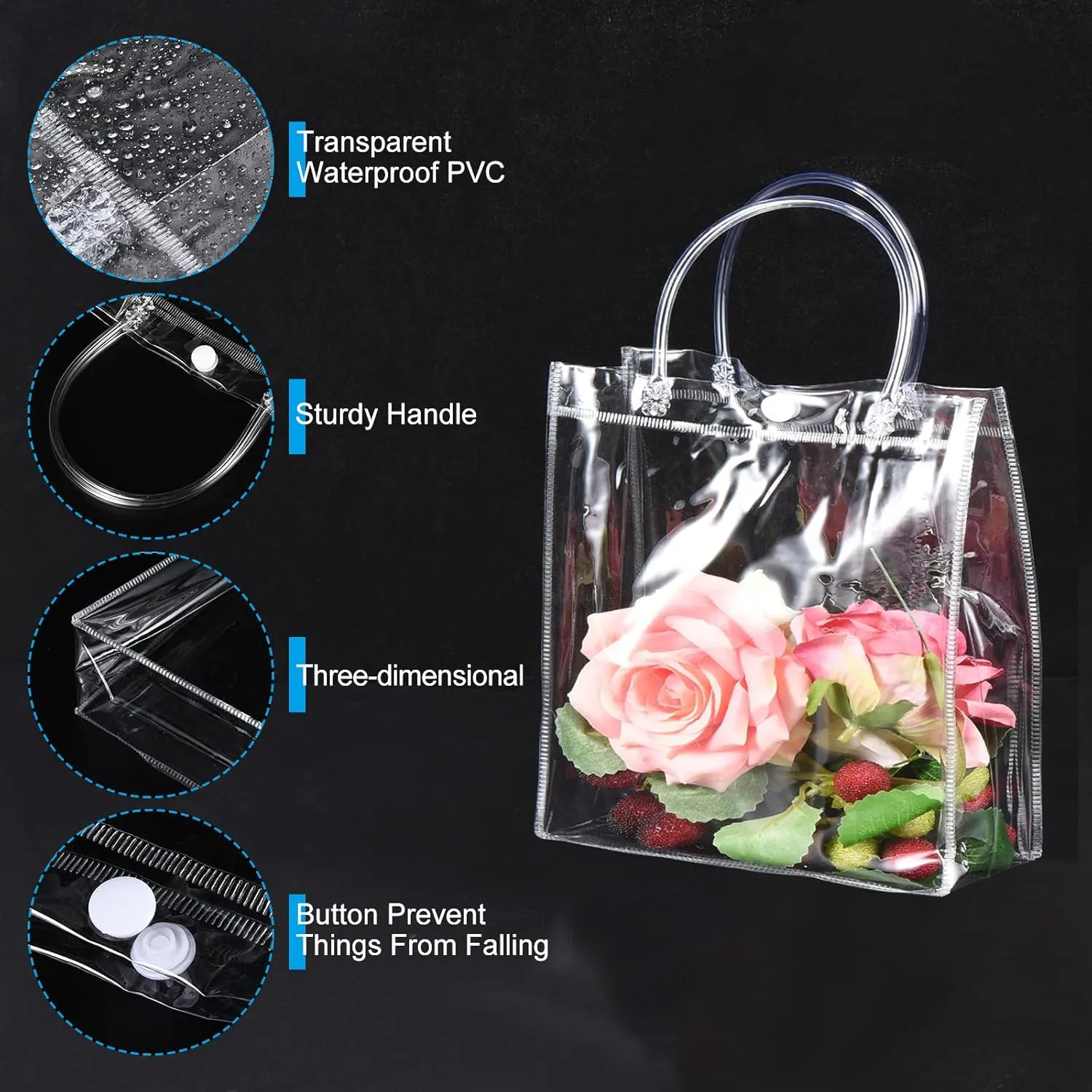 PATIKIL 10 Pack Clear PVC Gift Bags, 15.7" x 11.8" x 3.9" Reusable Mini Transparent Plastic Gift Wrap Tote Bag with Handles for Shopping Party Wedding