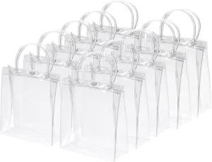 PATIKIL 10 Pack Clear PVC Gift Bags, 15.7" x 11.8" x 3.9" Reusable Mini Transparent Plastic Gift Wrap Tote Bag with Handles for Shopping Party Wedding
