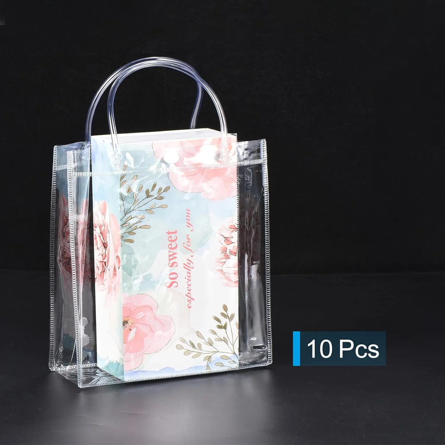 PATIKIL 10 Pack Clear PVC Gift Bags, 15.7" x 11.8" x 3.9" Reusable Mini Transparent Plastic Gift Wrap Tote Bag with Handles for Shopping Party Wedding