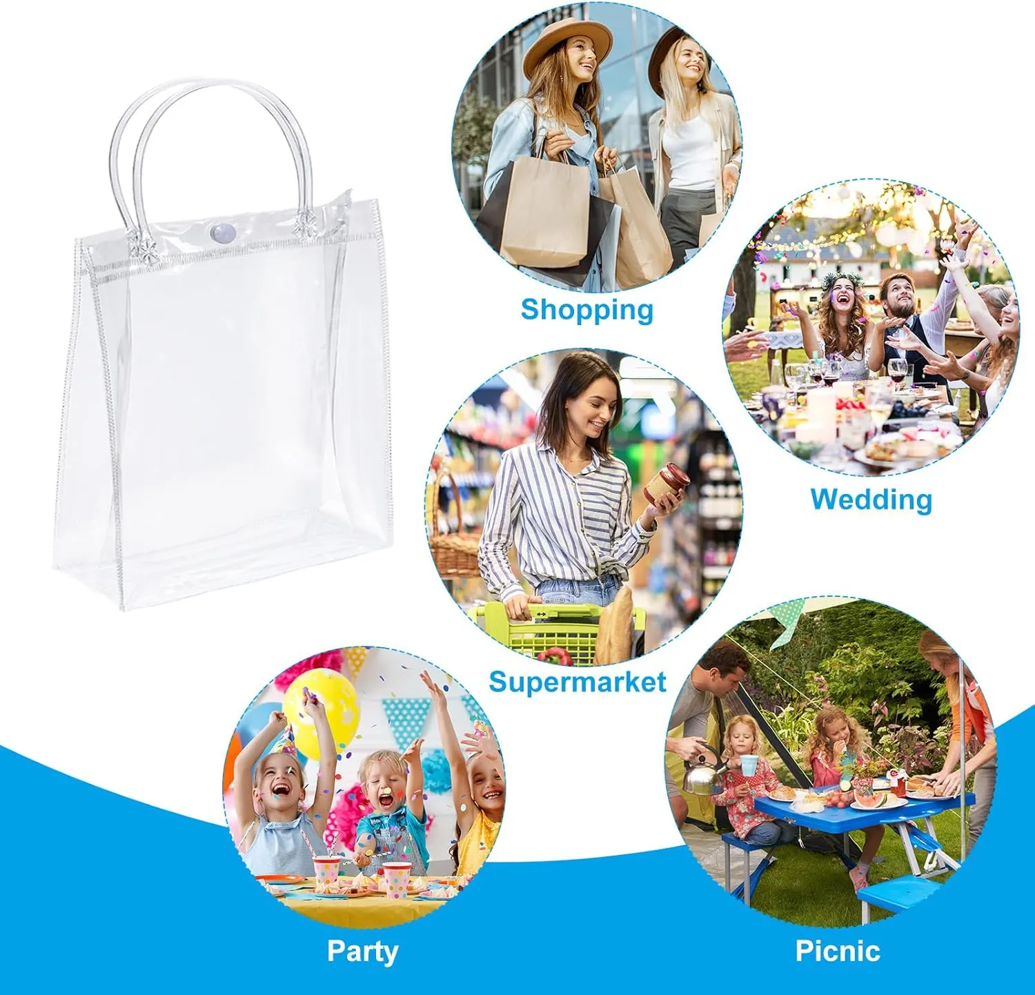 PATIKIL 10 Pack Clear PVC Gift Bags, 15.7" x 11.8" x 3.9" Reusable Mini Transparent Plastic Gift Wrap Tote Bag with Handles for Shopping Party Wedding