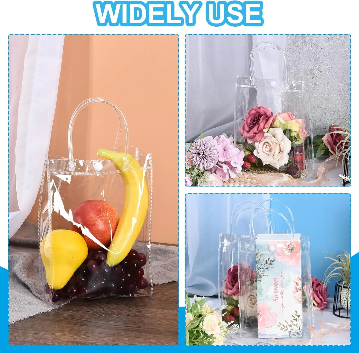 PATIKIL 10 Pack Clear PVC Gift Bags, 15.7" x 11.8" x 3.9" Reusable Mini Transparent Plastic Gift Wrap Tote Bag with Handles for Shopping Party Wedding