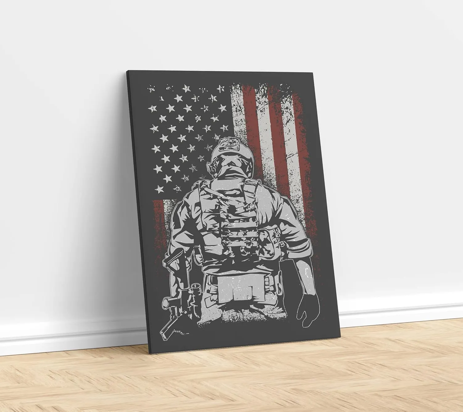Patriotic Veteran Picture Artwork American Flag Soldier Wall Art Canvas Poster Prints Military Decor Army Gifts for Soldiers Veterans - 12x18 Inch
