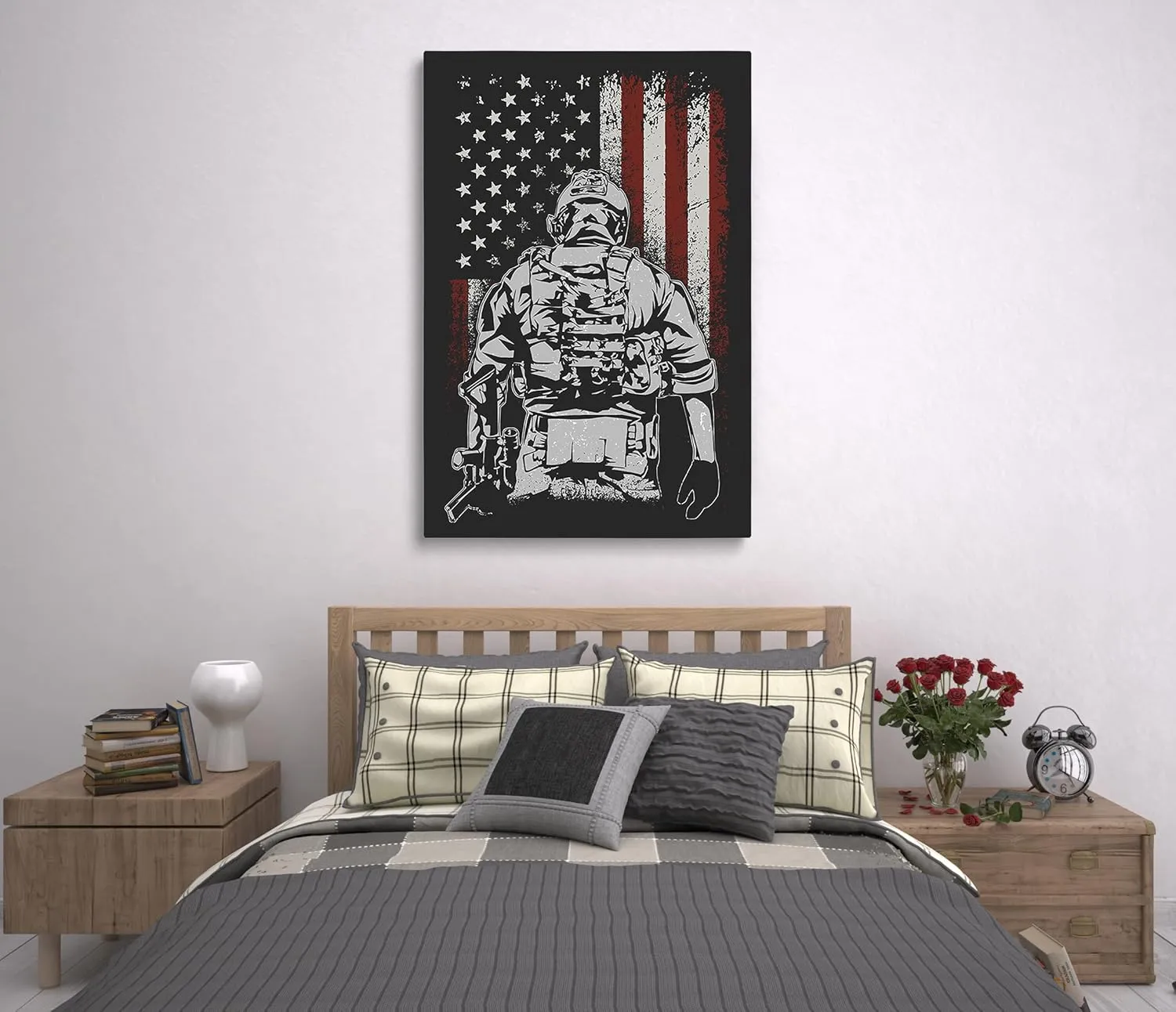 Patriotic Veteran Picture Artwork American Flag Soldier Wall Art Canvas Poster Prints Military Decor Army Gifts for Soldiers Veterans - 12x18 Inch
