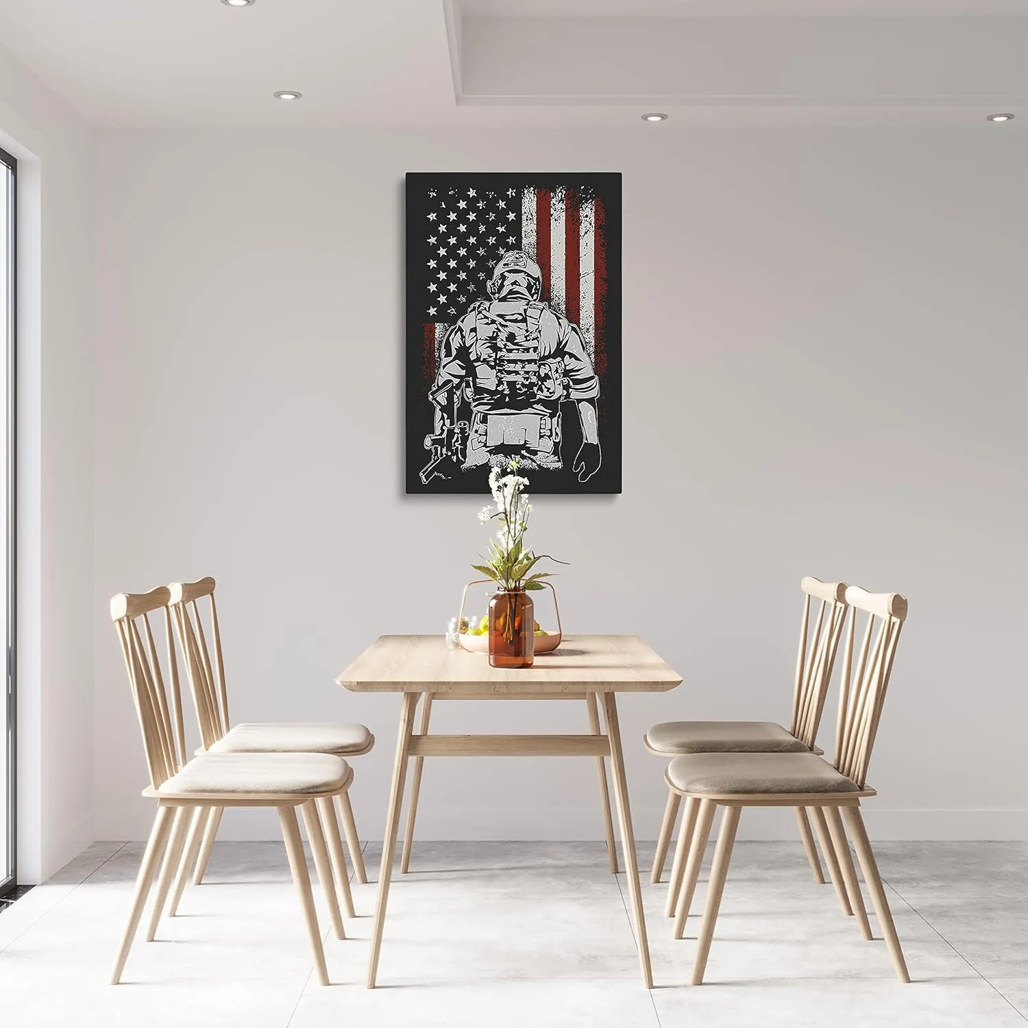 Patriotic Veteran Picture Artwork American Flag Soldier Wall Art Canvas Poster Prints Military Decor Army Gifts for Soldiers Veterans - 12x18 Inch
