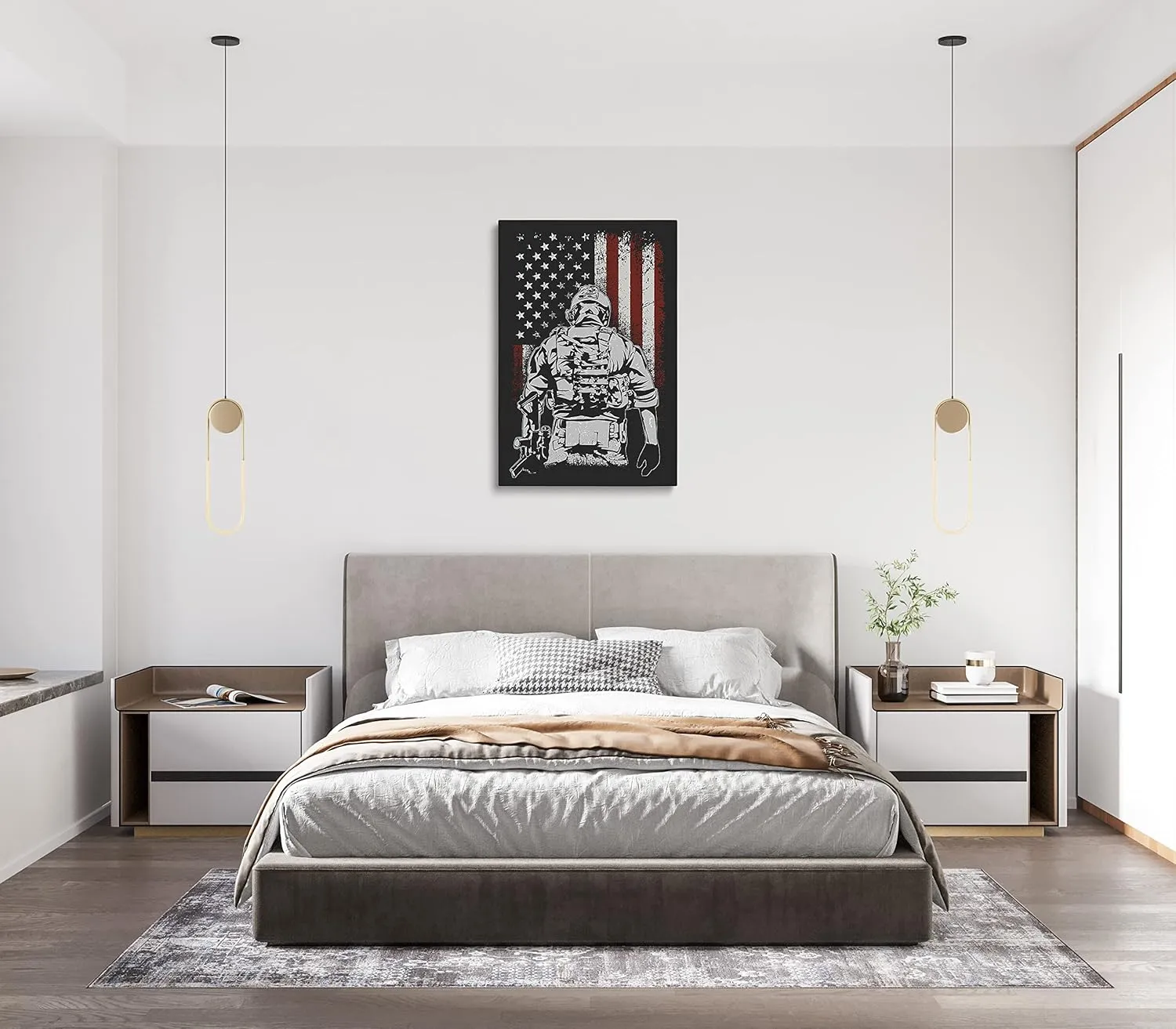 Patriotic Veteran Picture Artwork American Flag Soldier Wall Art Canvas Poster Prints Military Decor Army Gifts for Soldiers Veterans - 12x18 Inch