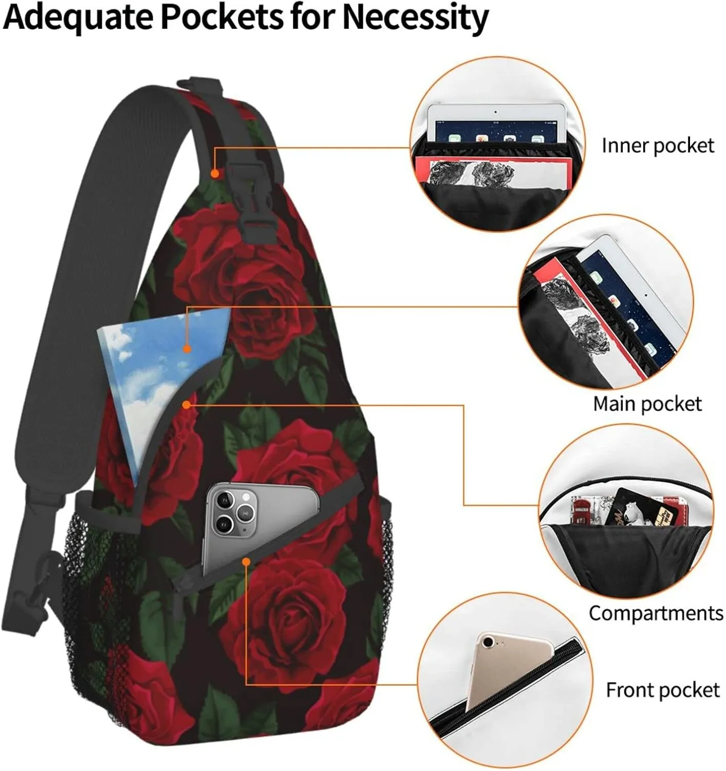 Pattern Printed Sling Bag for Women Men Crossbody Shoulder Backpack Chest Bags Gym Travel Hiking Casual Daypack