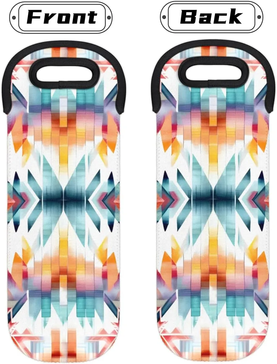 Patterned Aztec Wine Carrier Tote Bag Insulated Neoprene Wine Bag Tote Single Bottle Protective Travel Bag Beer Wine Cooler Bag with Secure Carry Handle 750 ml Wine Gifts for Women Men