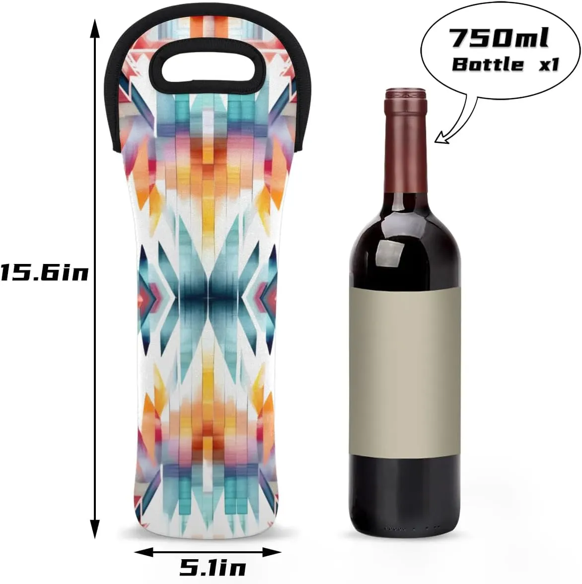 Patterned Aztec Wine Carrier Tote Bag Insulated Neoprene Wine Bag Tote Single Bottle Protective Travel Bag Beer Wine Cooler Bag with Secure Carry Handle 750 ml Wine Gifts for Women Men