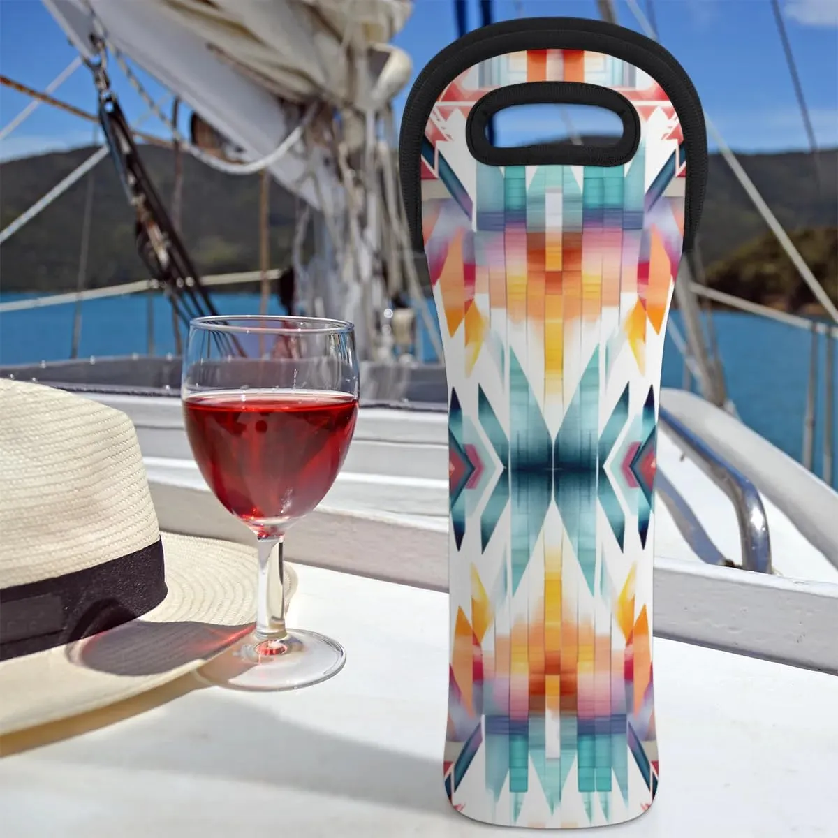 Patterned Aztec Wine Carrier Tote Bag Insulated Neoprene Wine Bag Tote Single Bottle Protective Travel Bag Beer Wine Cooler Bag with Secure Carry Handle 750 ml Wine Gifts for Women Men