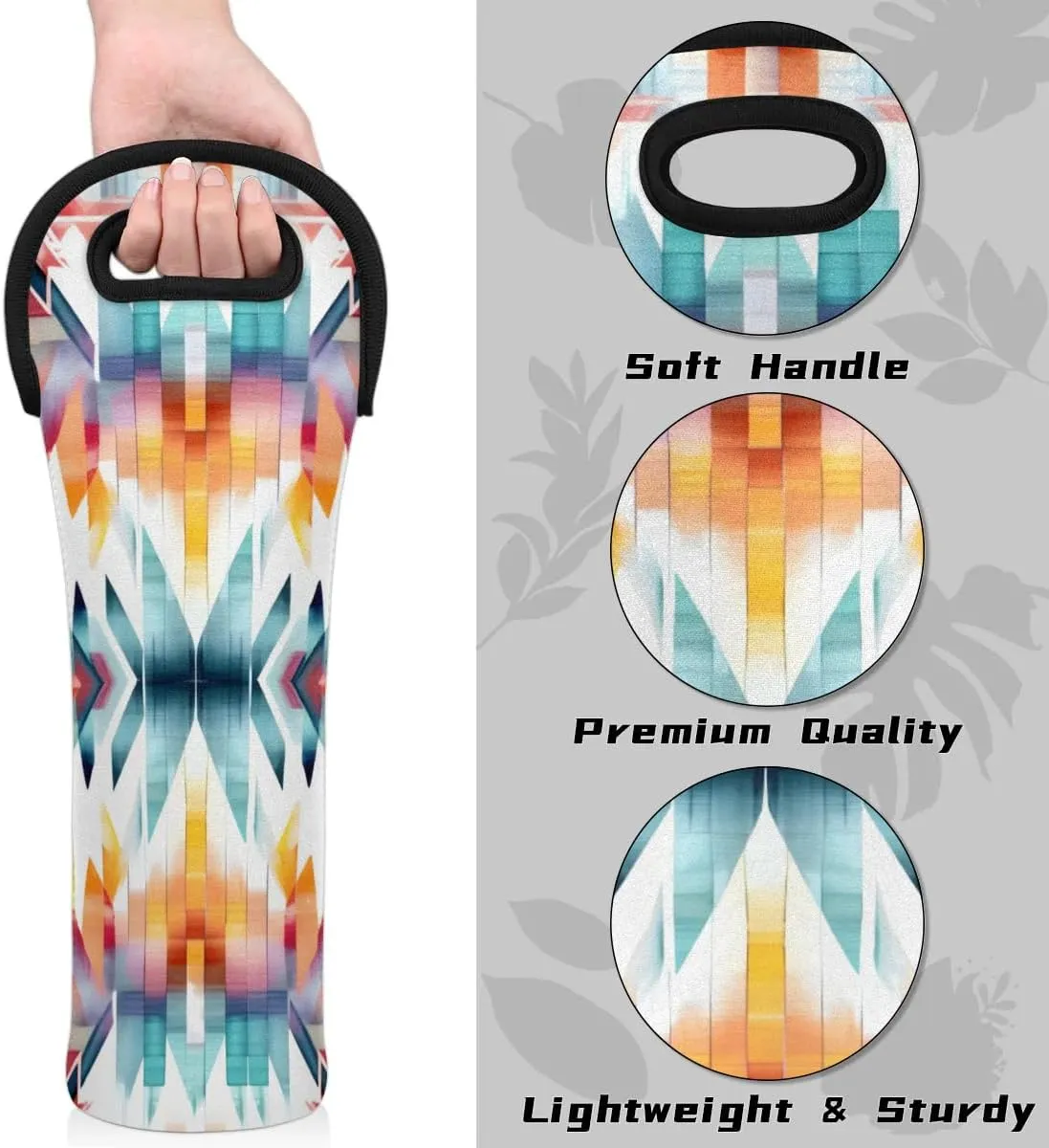 Patterned Aztec Wine Carrier Tote Bag Insulated Neoprene Wine Bag Tote Single Bottle Protective Travel Bag Beer Wine Cooler Bag with Secure Carry Handle 750 ml Wine Gifts for Women Men