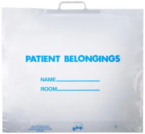 PBR01 Plastic Patient Belongings Bag with Rigid Handle, 20" Length, 18.5" Width, 3.5" Gusset, Clear, Pack of 250