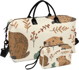 Personal Item Travel Bag Overnight Weekender Bags Sports Gym Tote Bag with Adjustable Strap for Workout 2 Pcs Set Beaver