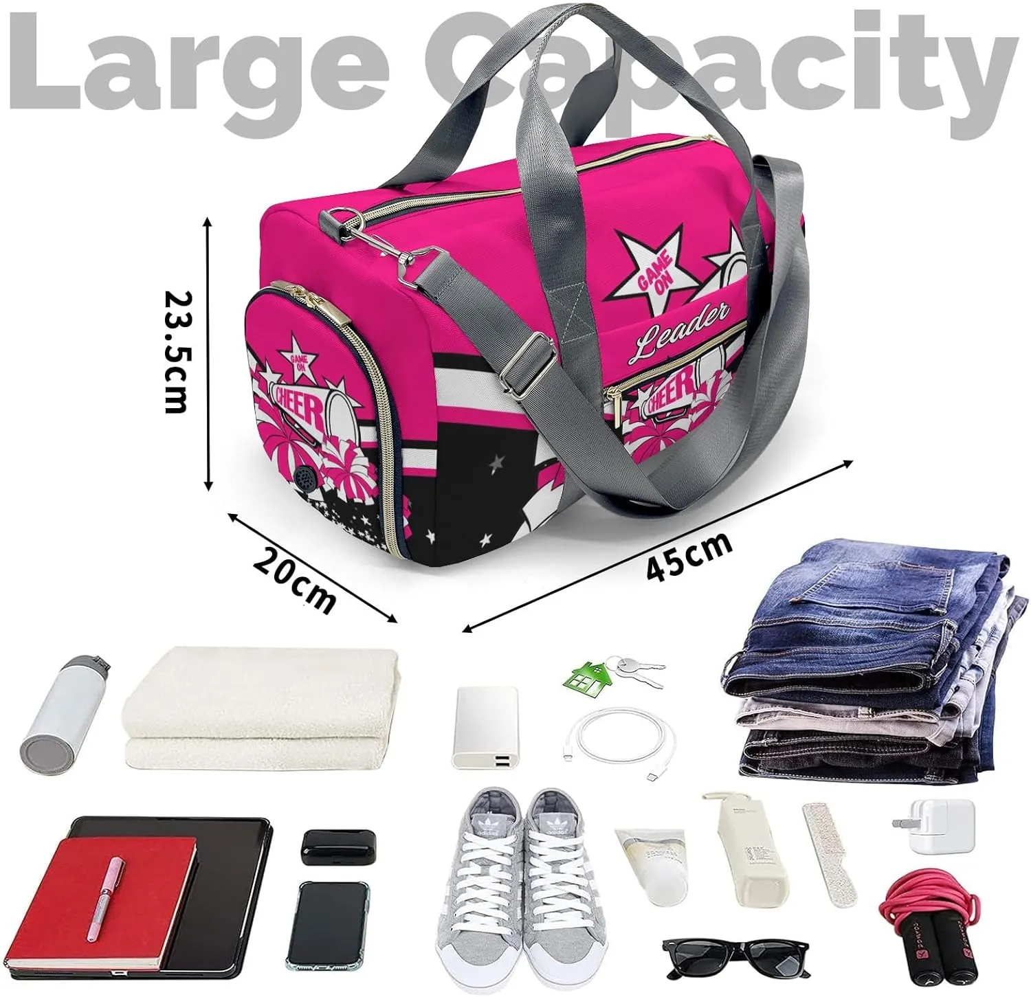 Personalized Cheer Duffle Bag Cheerleader Sleepover bag with Shoe Compartments Gifts for Cheer Team Coach