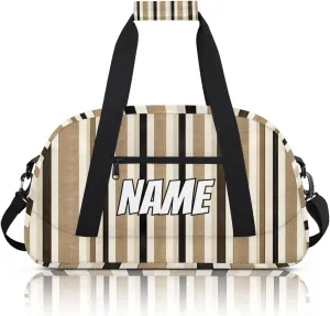 Personalized Custom Gym Bag for Women Men Carry on Striped Travel Duffel Tote Black and Cream Lines Overnight Workout Weekender Bag