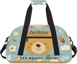 Personalized Cute Bear Gym Duffel Bags for Kids Girls Boys with Custom Name Sport Dance Bags for Overnight Weekender