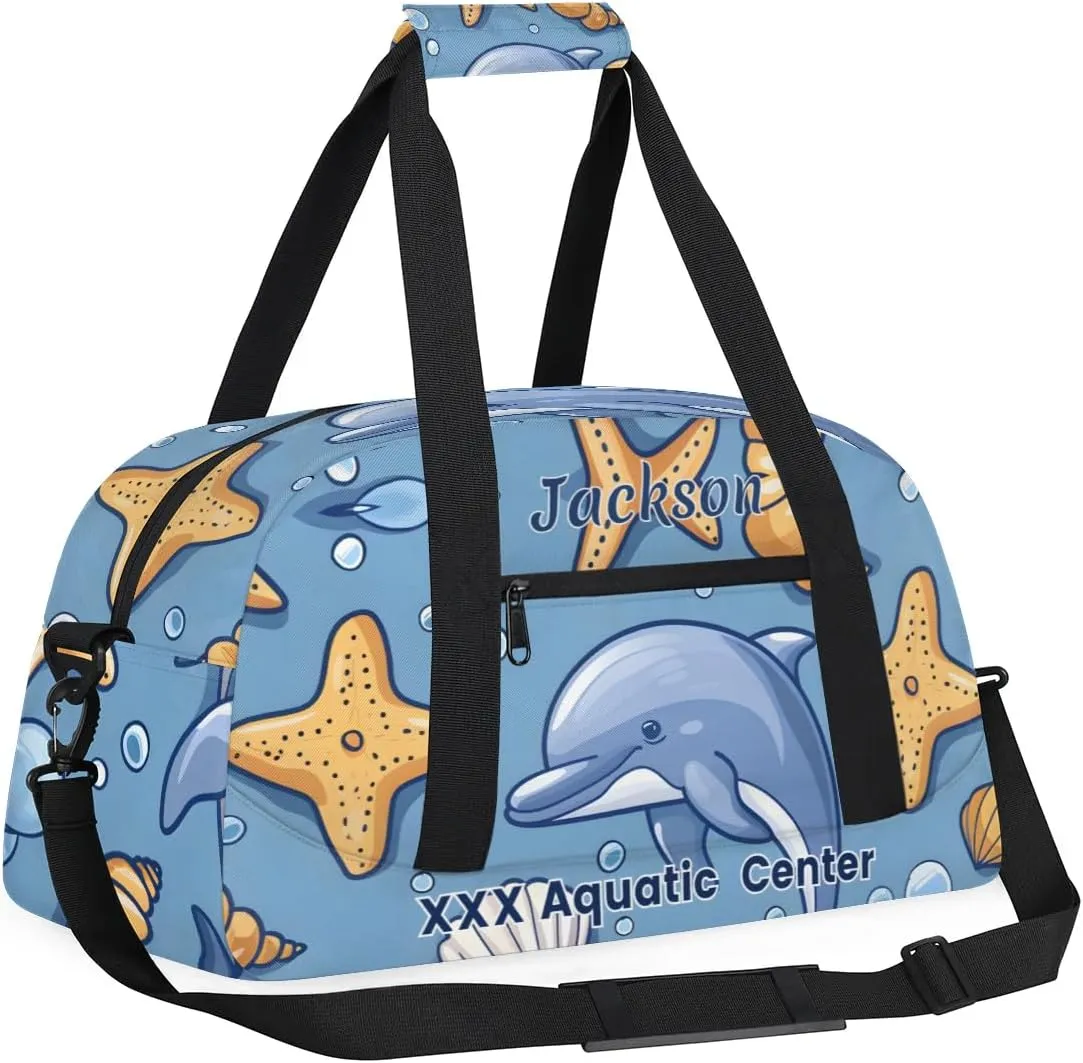 Personalized Cute Blue Whale Gym Duffel Bags for Kids Girls Boys with Custom Name Sport Dance Bags for Overnight Weekender