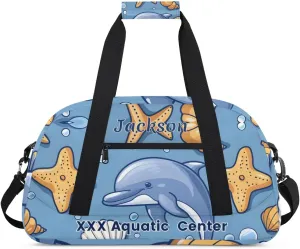 Personalized Cute Blue Whale Gym Duffel Bags for Kids Girls Boys with Custom Name Sport Dance Bags for Overnight Weekender