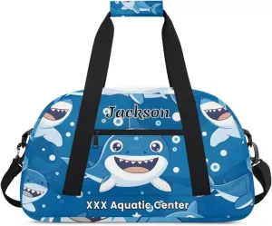 Personalized Cute Shark Gym Duffel Bags for Kids Boys with Custom Name Sport Training Travel Bags for Overnight Weekender