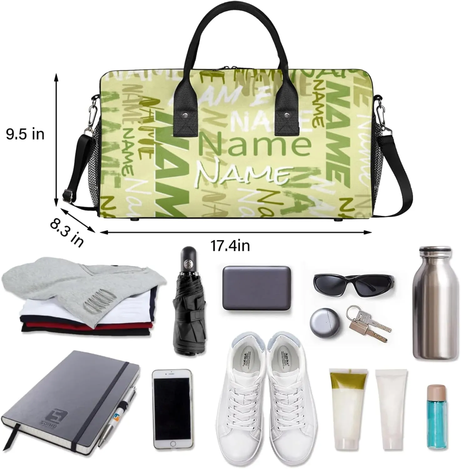 Personalized Duffel Travel Bag, Custom Name Sport Gym Bag, Weekender Overnight Bag for Women Men Weekender Overnight Bridesmaid Beige