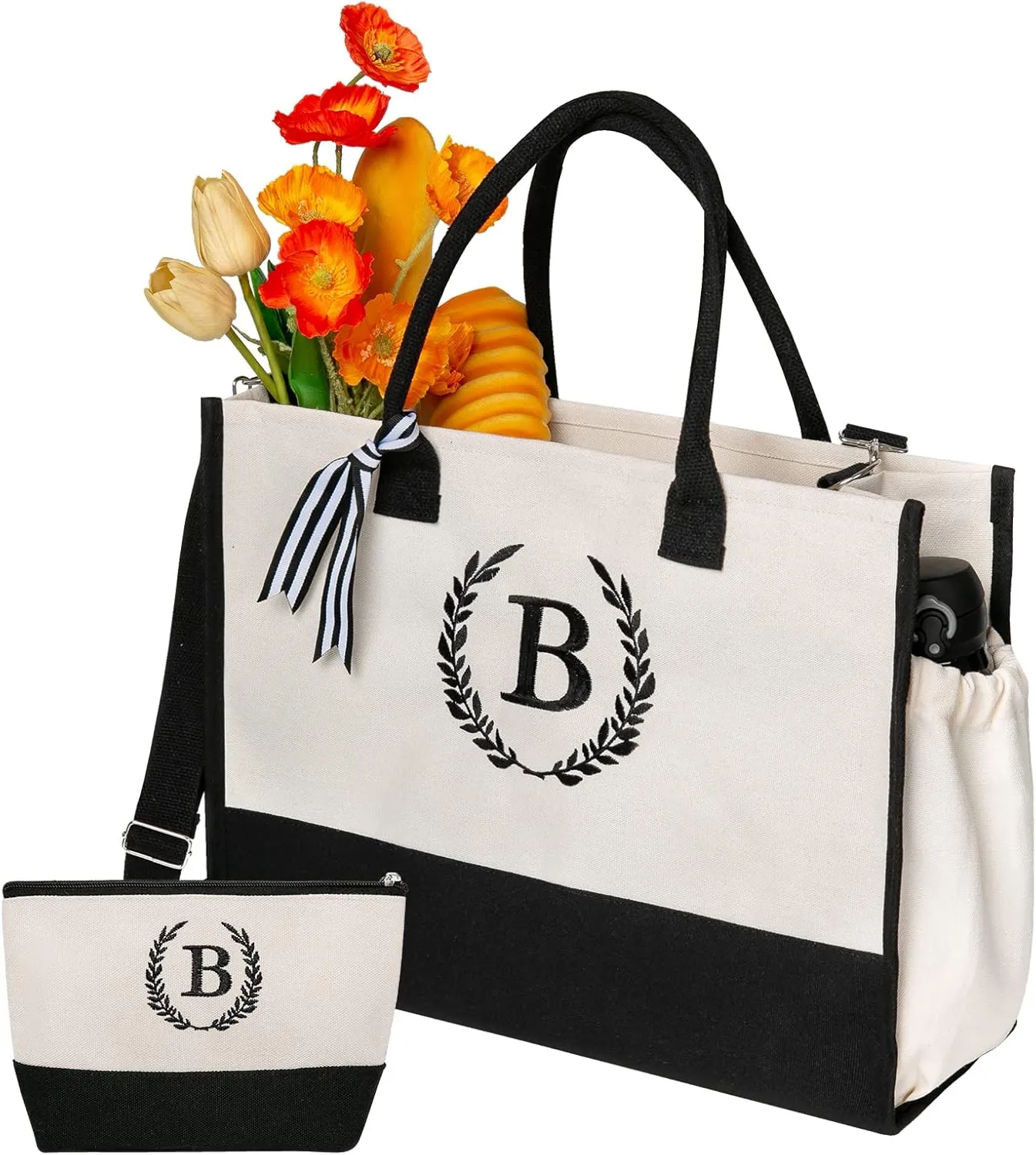 Personalized Gifts Monogram Beach Tote Bag with Zipper for Women, Birthday Gifts for Women