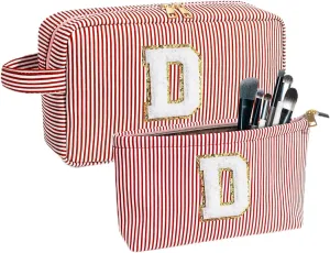 Personalized Gifts Travel Makeup Bag Initial Makeup Bag,Cute Makeup Bag for Women,Cosmetic Bag Makeup Brush Bag Travel Toiletry Pouch Makeup Case,Personalized Pink and Pink Makeup Bag for Women D