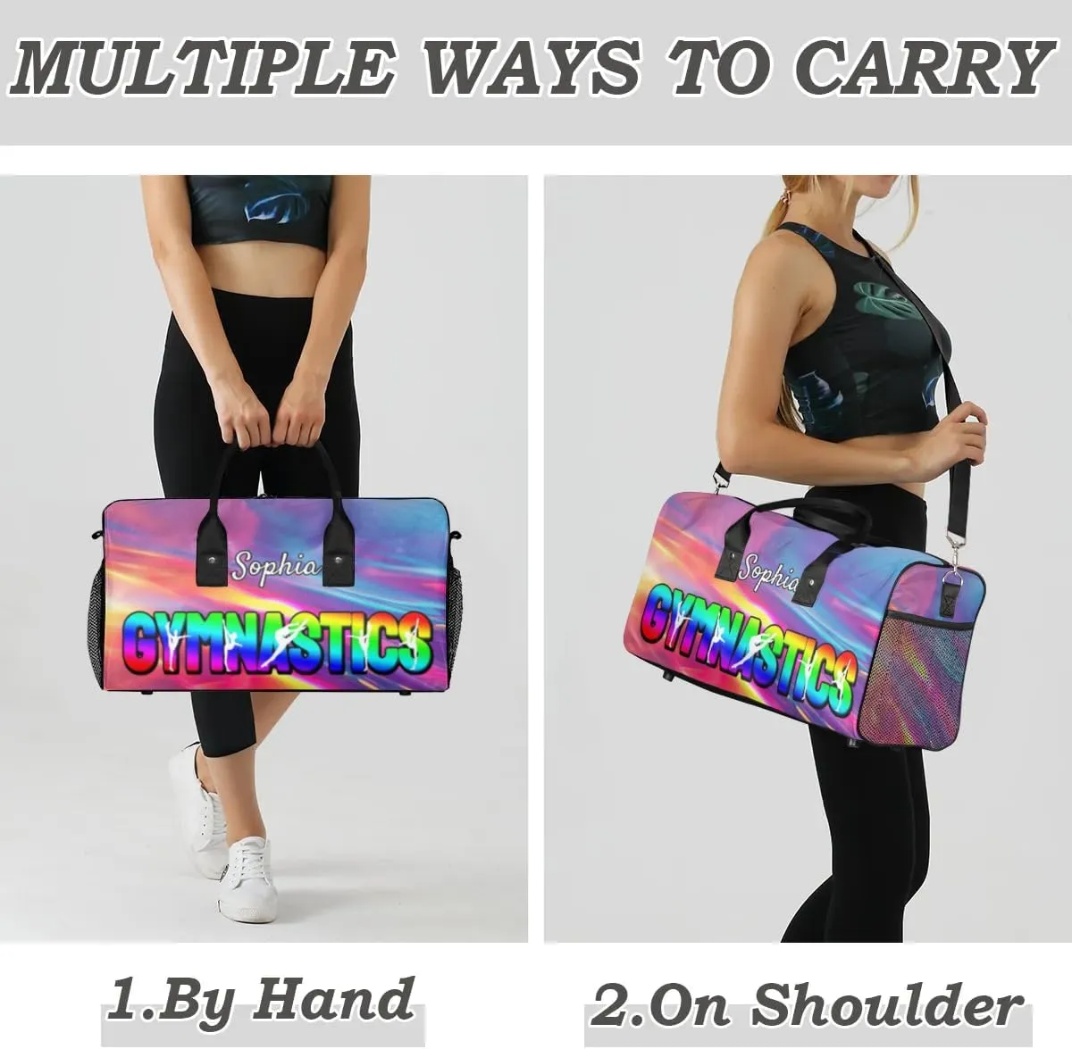 Personalized Gymnastic Bag for Women, Custom Name Sport Duffel Bag Gym Bag Travel Duffle Bag Overnight Weekender Bag, Glitter