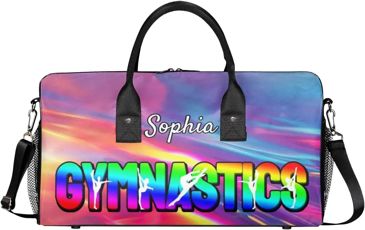 Personalized Gymnastic Bag for Women, Custom Name Sport Duffel Bag Gym Bag Travel Duffle Bag Overnight Weekender Bag, Glitter