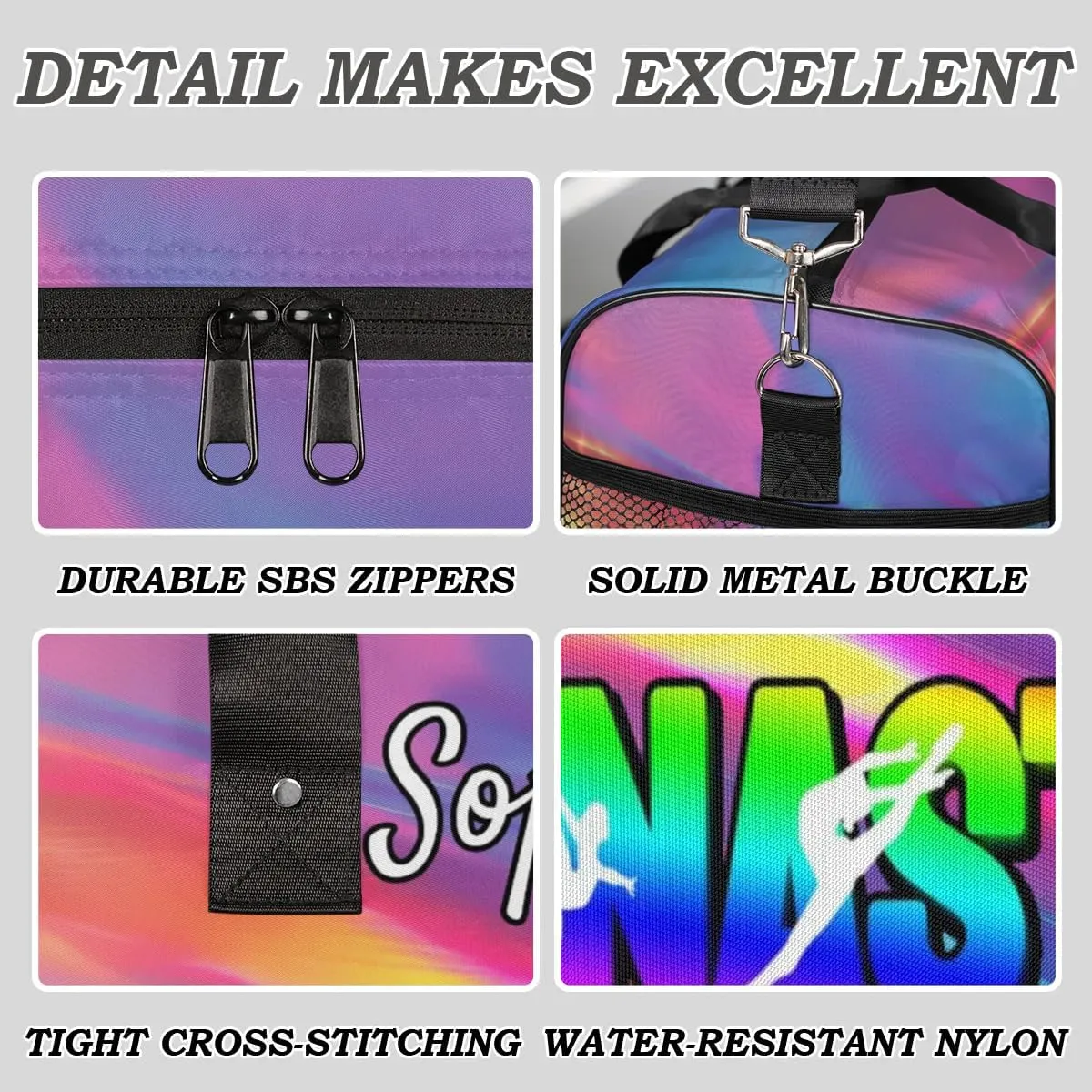 Personalized Gymnastic Bag for Women, Custom Name Sport Duffel Bag Gym Bag Travel Duffle Bag Overnight Weekender Bag, Glitter