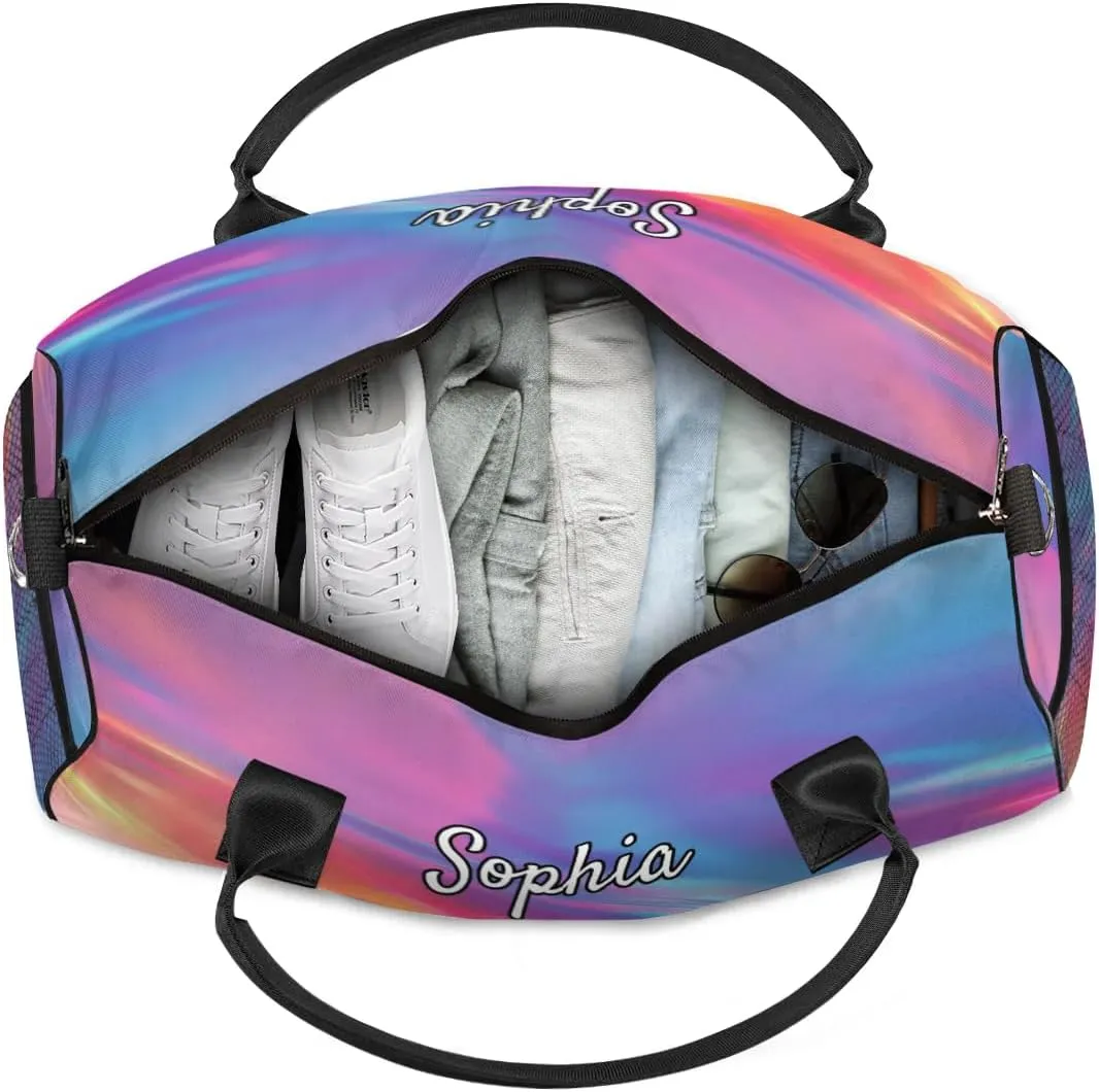 Personalized Gymnastic Bag for Women, Custom Name Sport Duffel Bag Gym Bag Travel Duffle Bag Overnight Weekender Bag, Glitter