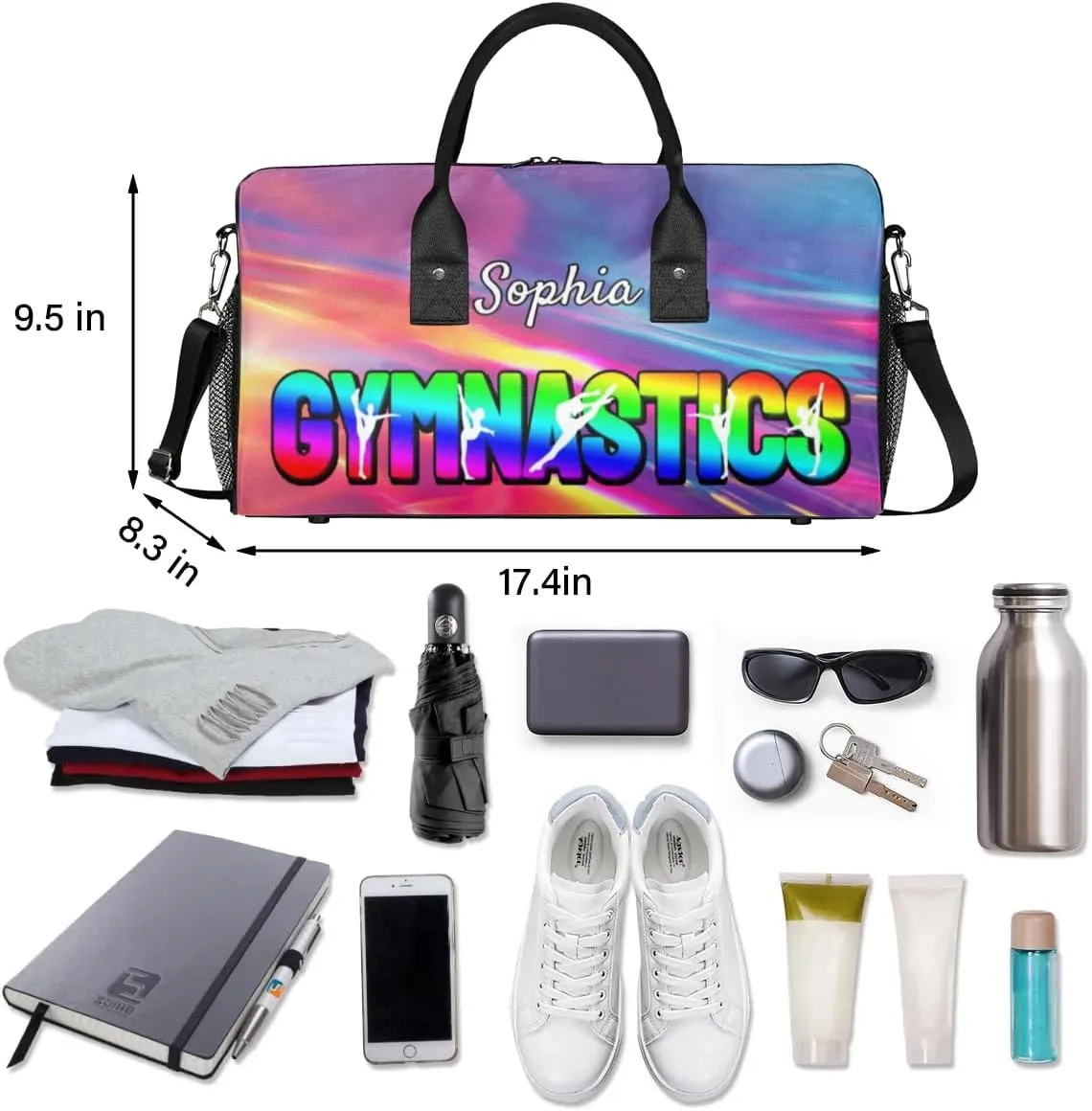 Personalized Gymnastic Bag for Women, Custom Name Sport Duffel Bag Gym Bag Travel Duffle Bag Overnight Weekender Bag, Glitter