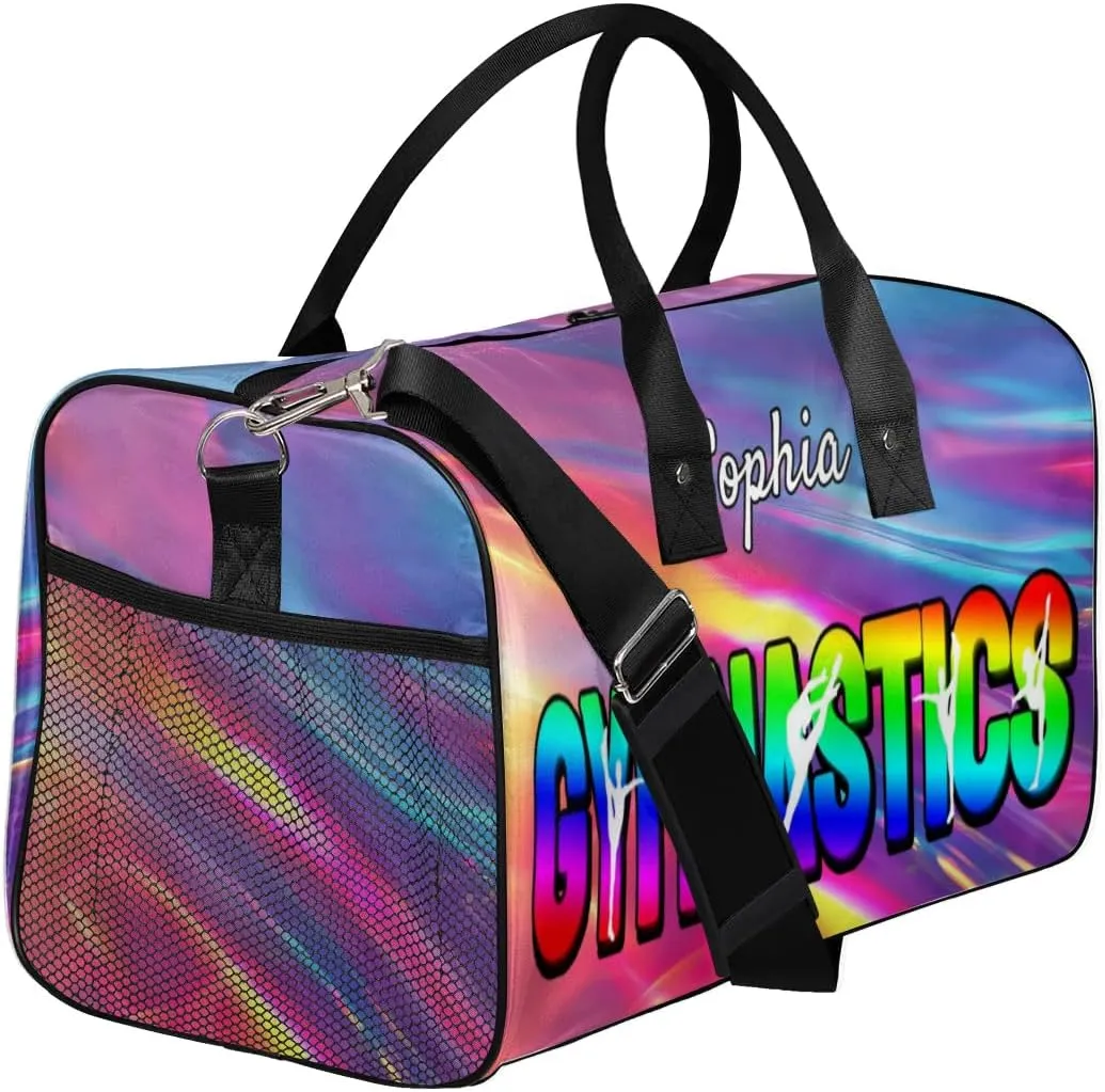 Personalized Gymnastic Bag for Women, Custom Name Sport Duffel Bag Gym Bag Travel Duffle Bag Overnight Weekender Bag, Glitter